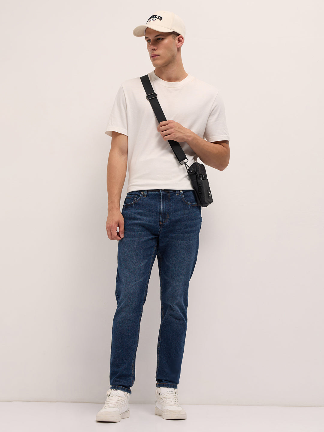 Mid Blue Mid-Rise Slim Fit Jeans with Light Fade