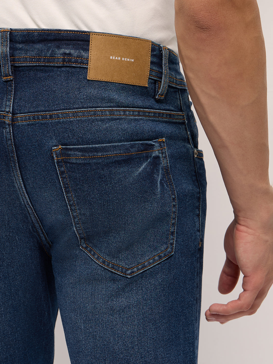 Mid Blue Mid-Rise Slim Fit Jeans with Light Fade