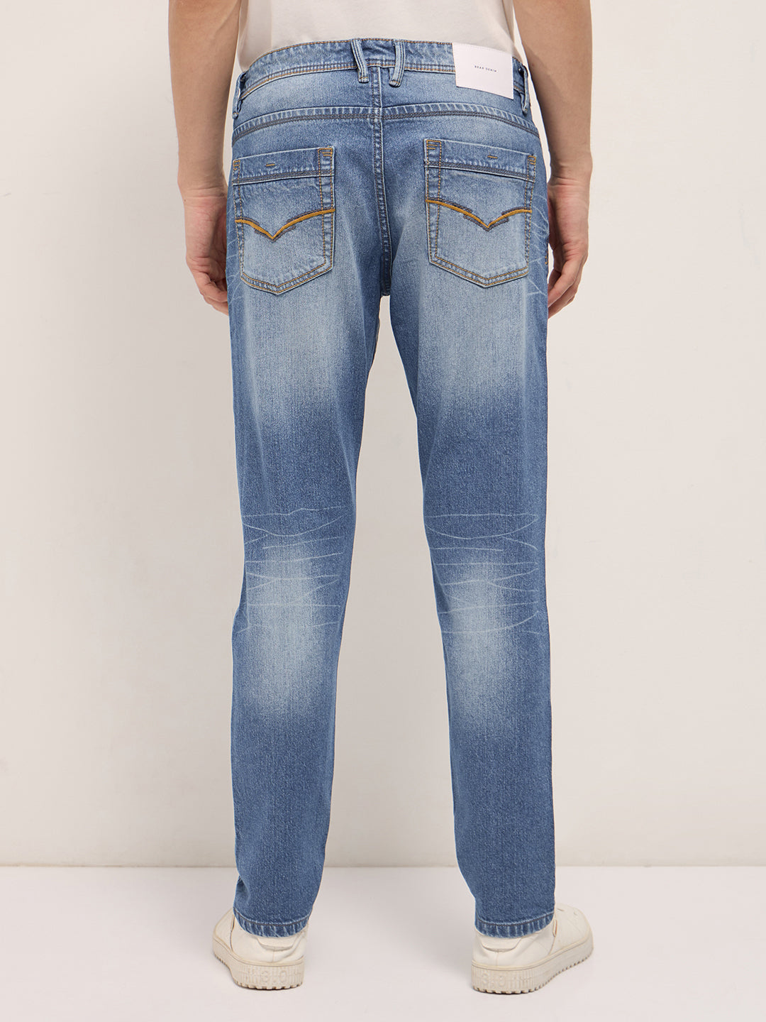 Mid Blue Mid-Rise Slim Fit Jeans with Mid Fade