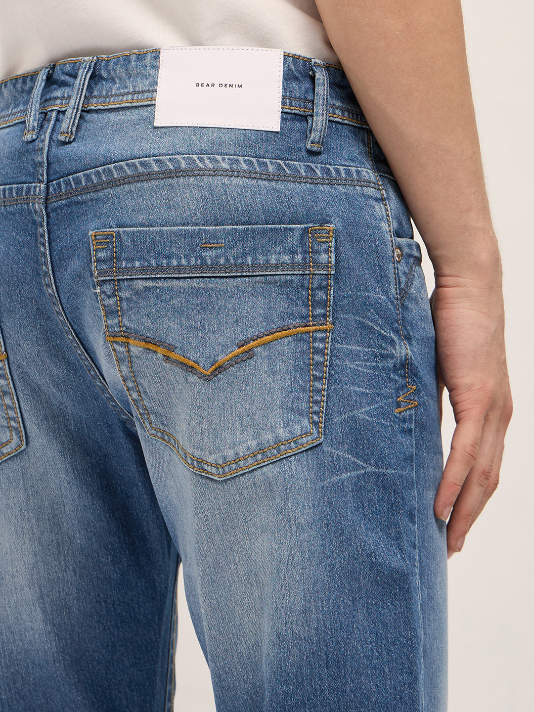 Mid Blue Mid-Rise Slim Fit Jeans with Mid Fade