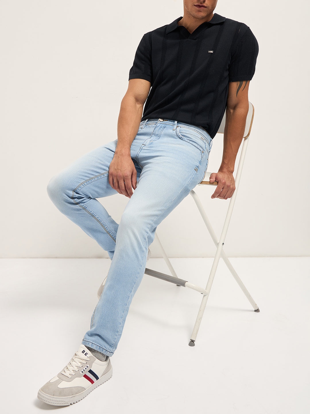 Light Blue with Mid Fade Mid-Rise Slim Fit Jeans