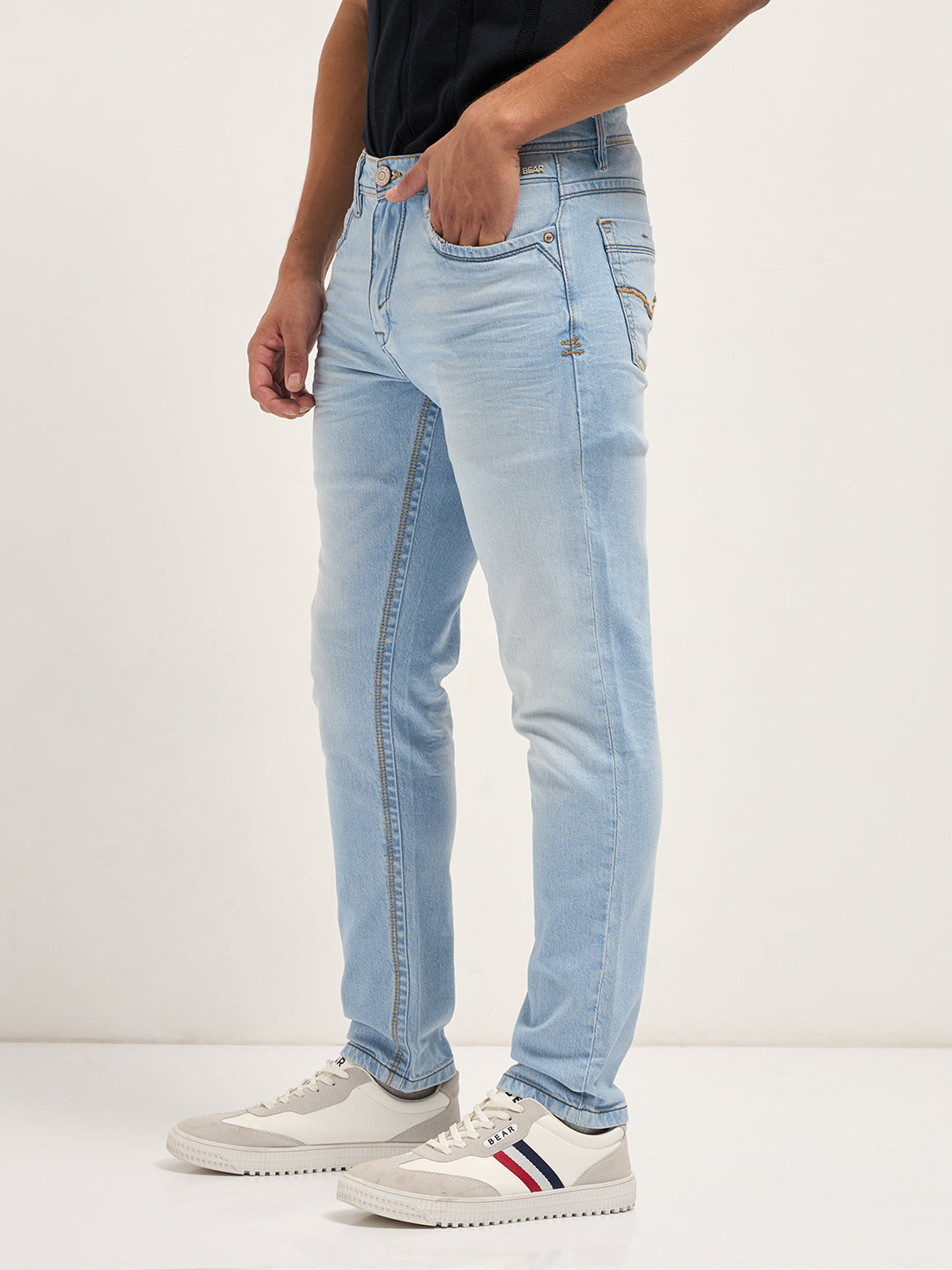 Light Blue with Mid Fade Mid-Rise Slim Fit Jeans