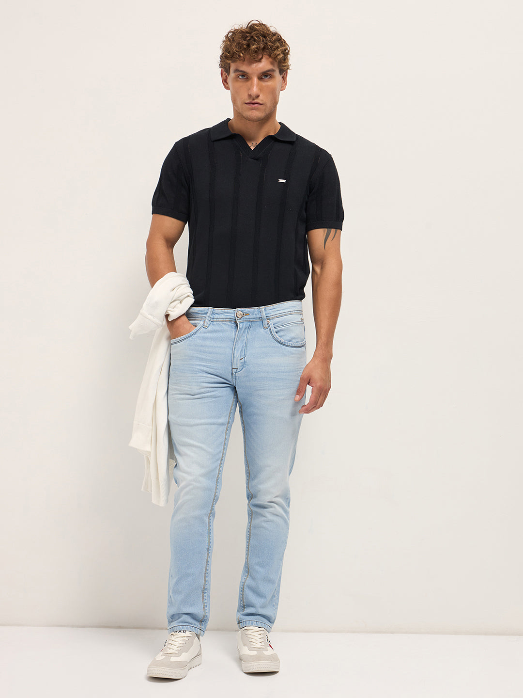 Light Blue with Mid Fade Mid-Rise Slim Fit Jeans