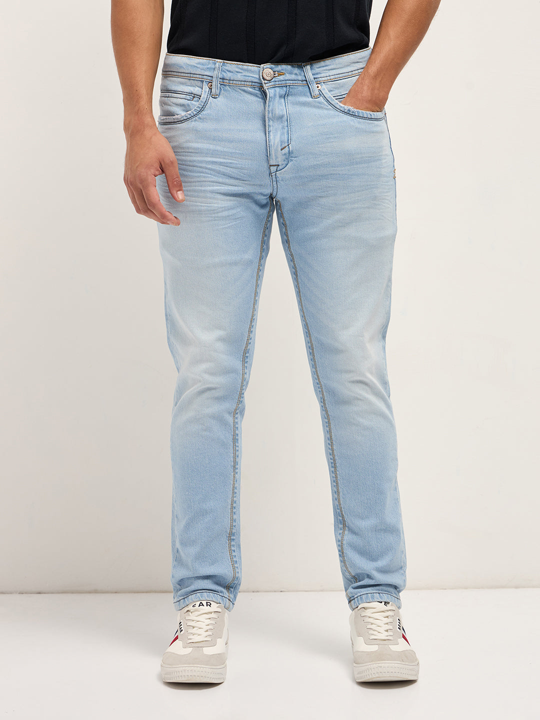 Light Blue with Mid Fade Mid-Rise Slim Fit Jeans