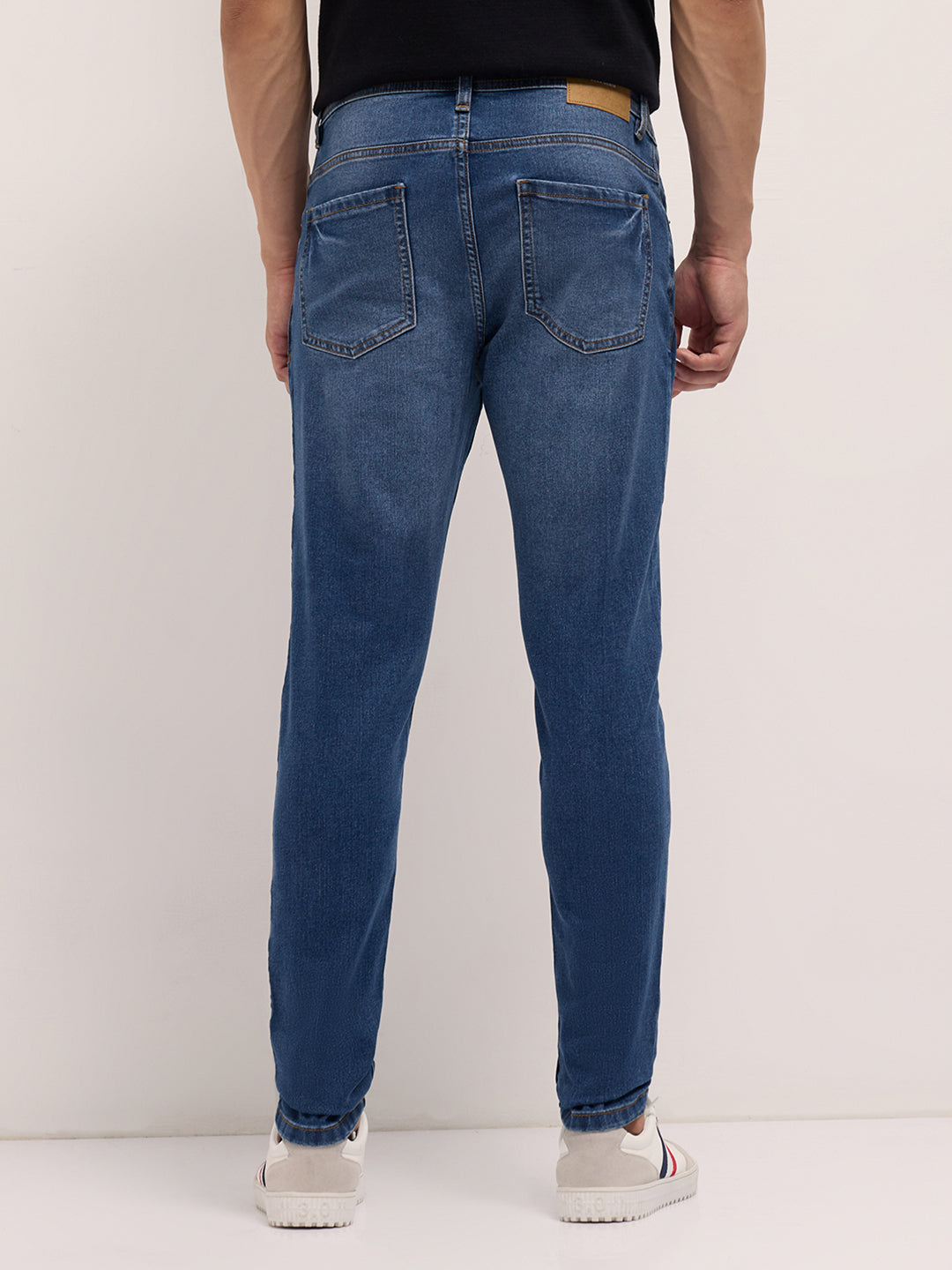 Mid Blue Mid-Rise Skinny Fit Jeans with Light Fade