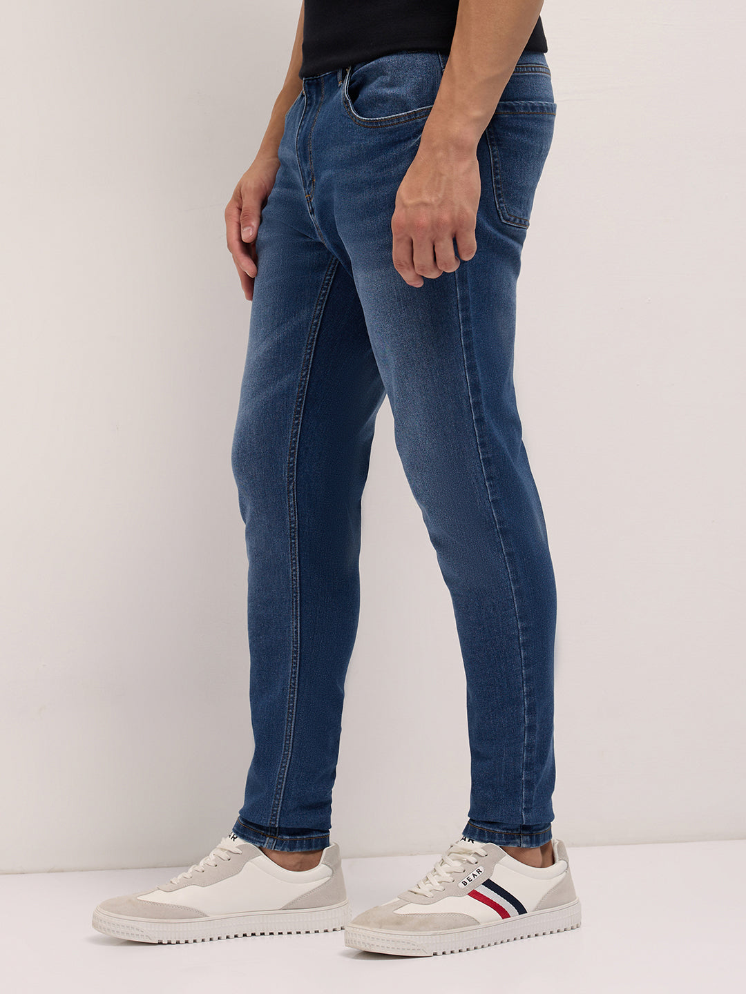 Mid Blue Mid-Rise Skinny Fit Jeans with Light Fade