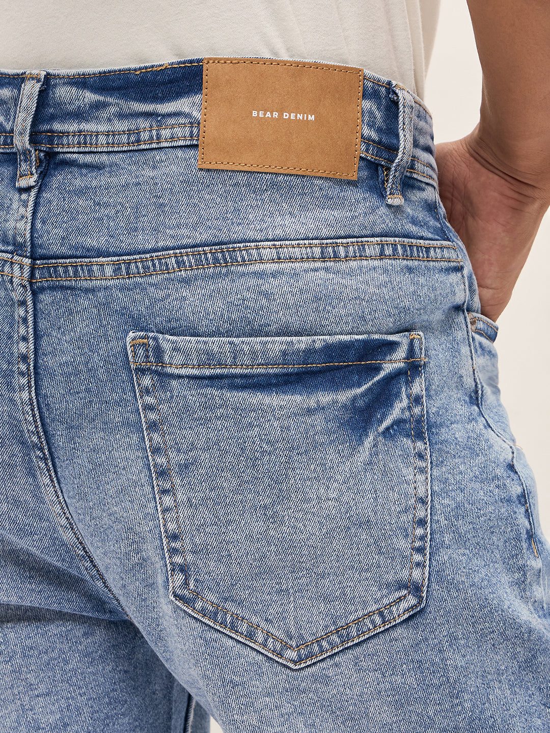 Light Blue Mid-Rise Slim Fit Jeans with Mid Fade