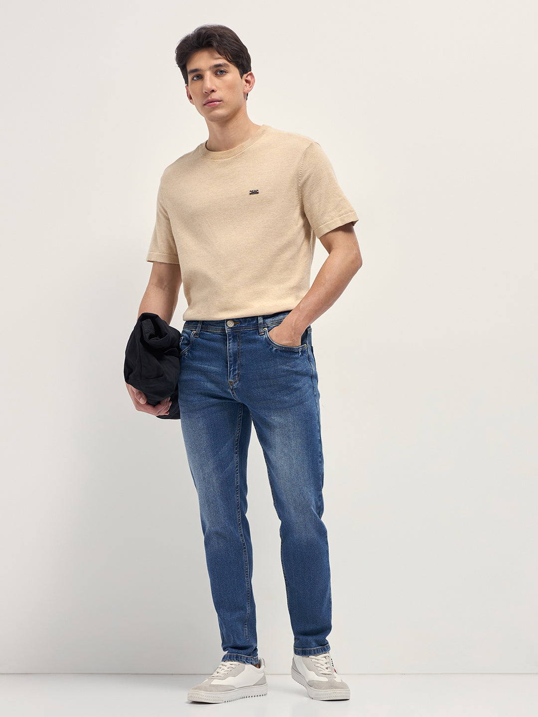 Mid Blue Mid-Rise Slim Fit Jeans with Light Fade