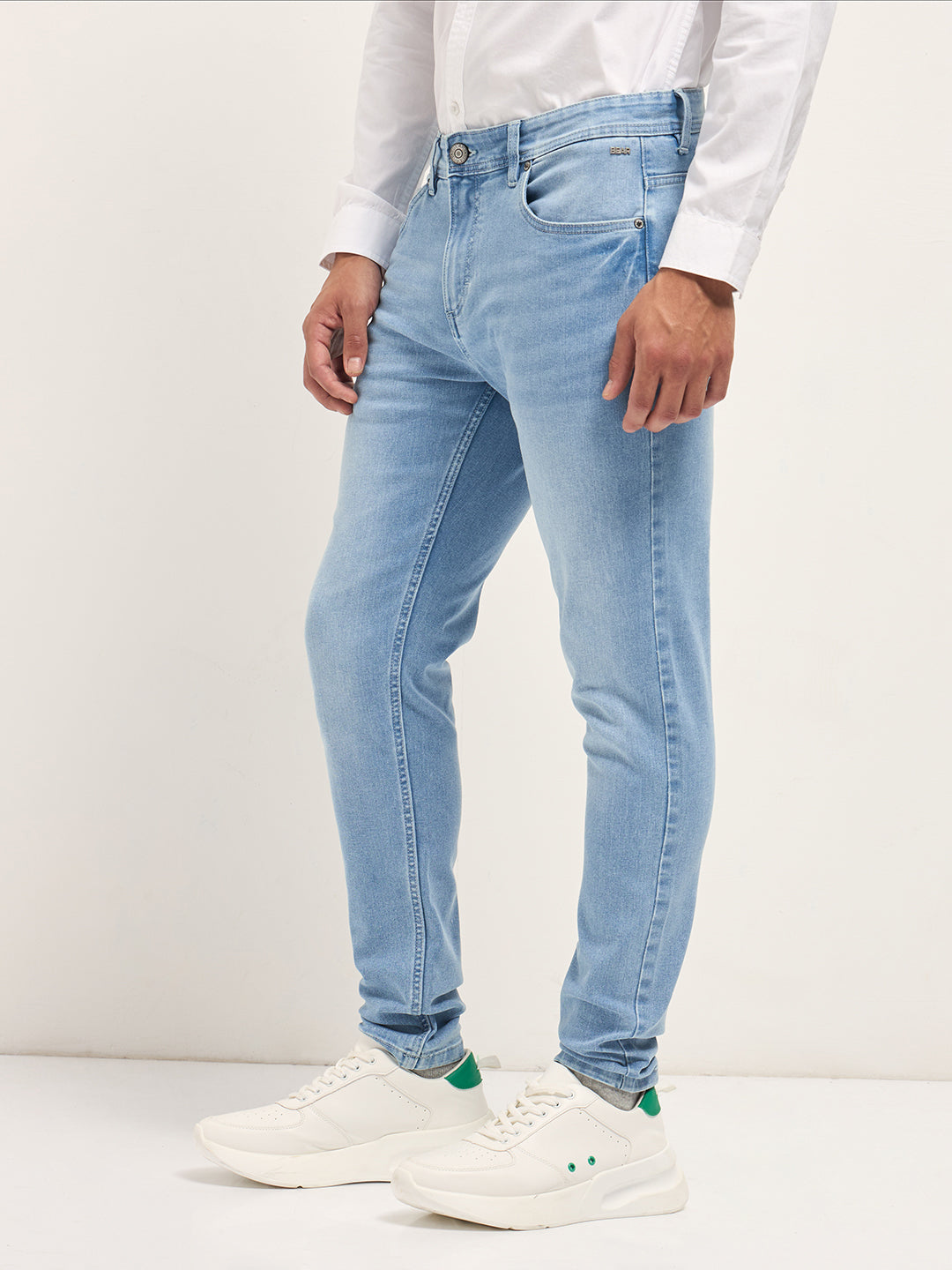Light Blue Mid-Rise Skinny Fit Jeans with Light Fade