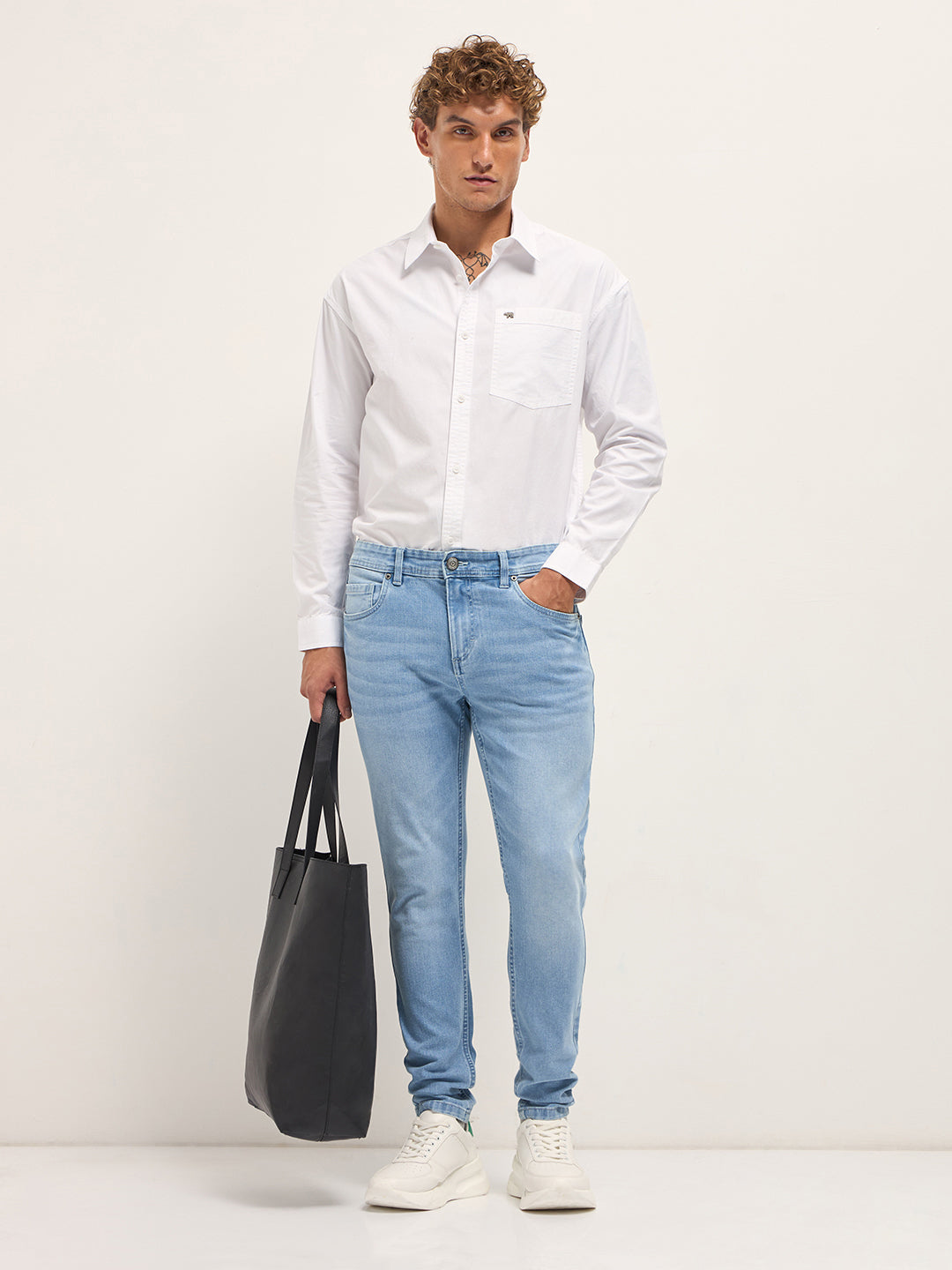 Light Blue Mid-Rise Skinny Fit Jeans with Light Fade