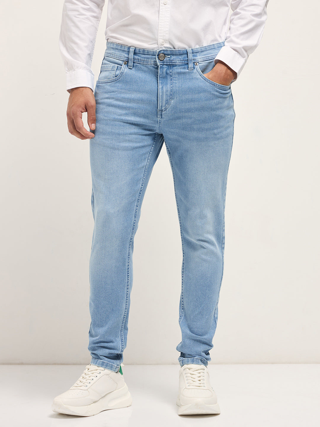 Light Blue Mid-Rise Skinny Fit Jeans with Light Fade