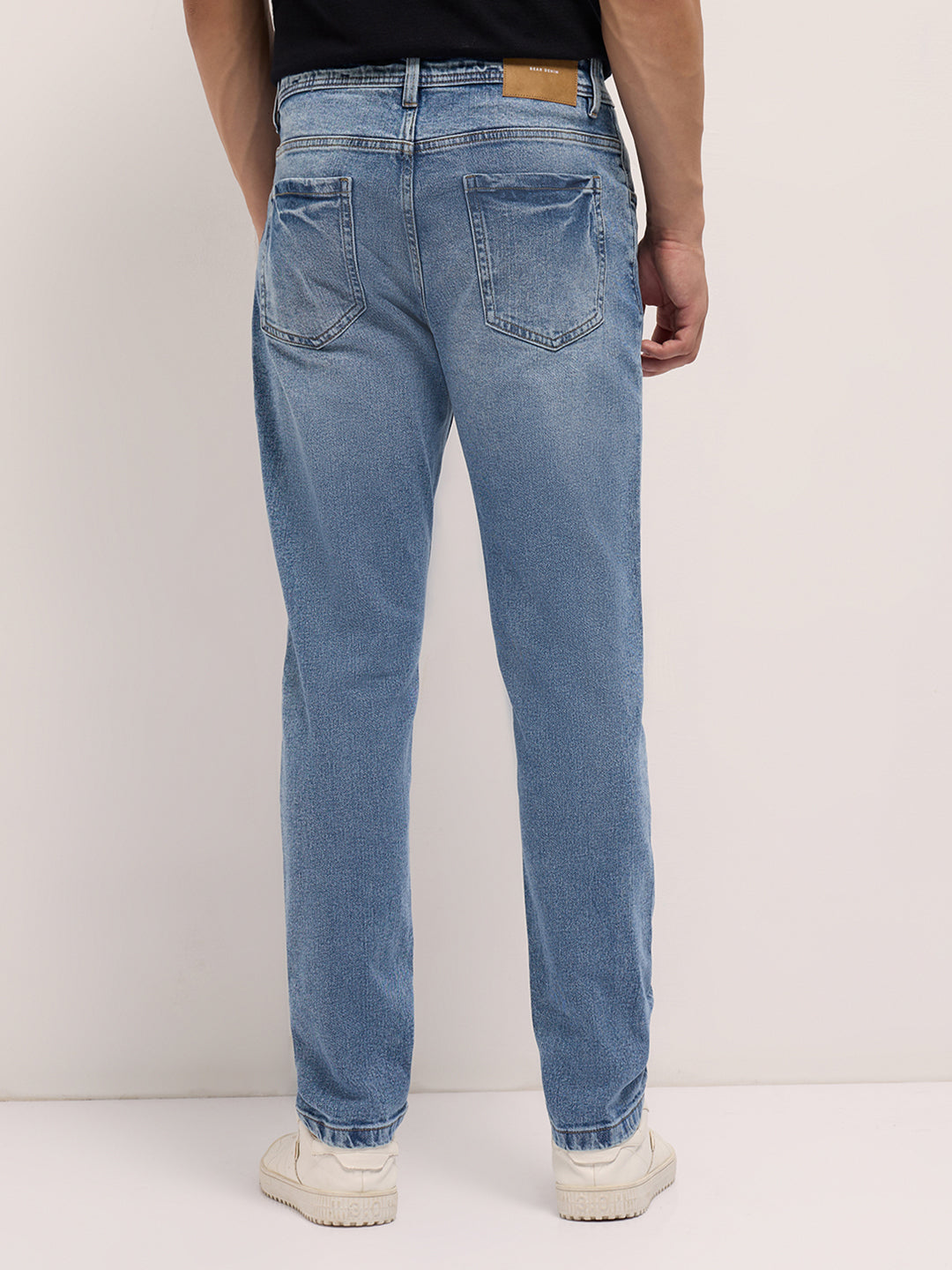 Light Blue Mid-Rise Slim Fit Jeans with Mid Fade