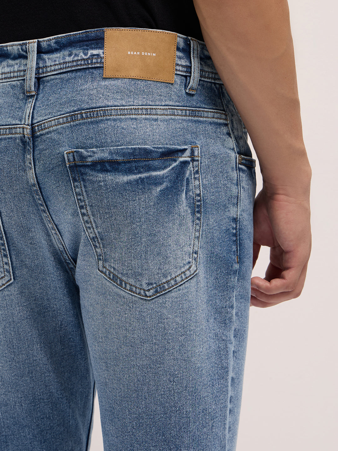 Light Blue Mid-Rise Slim Fit Jeans with Mid Fade