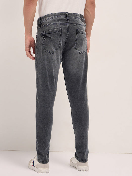 Grey Mid-Rise Skinny Fit Jeans with Light Fade