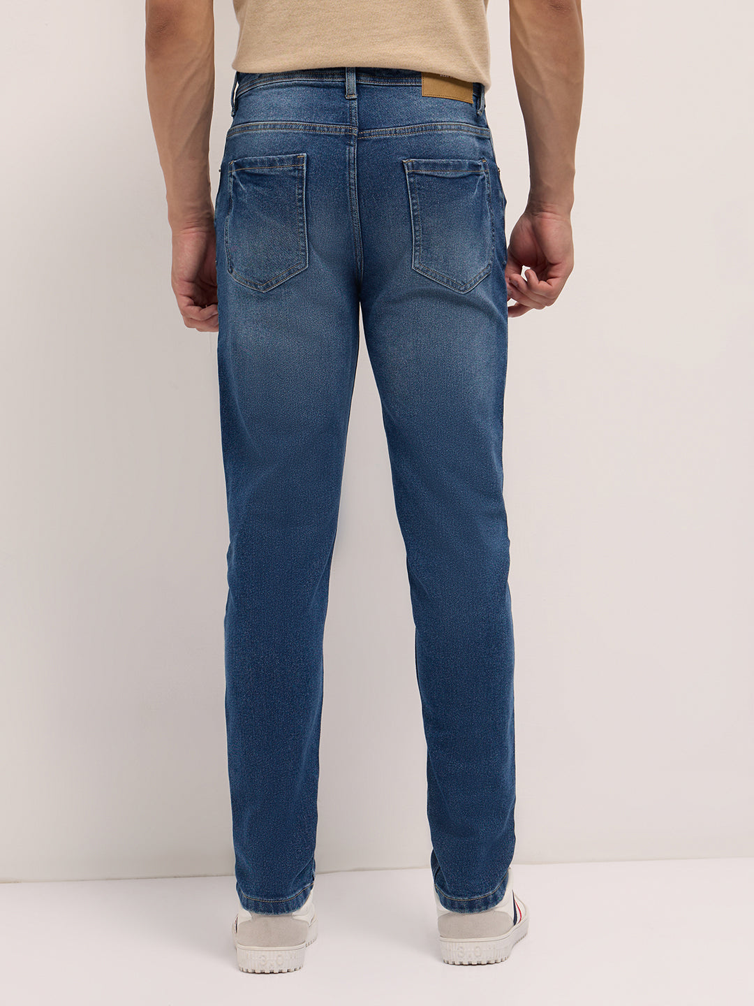 Mid Blue Mid-Rise Slim Fit Jeans with Mid Fade