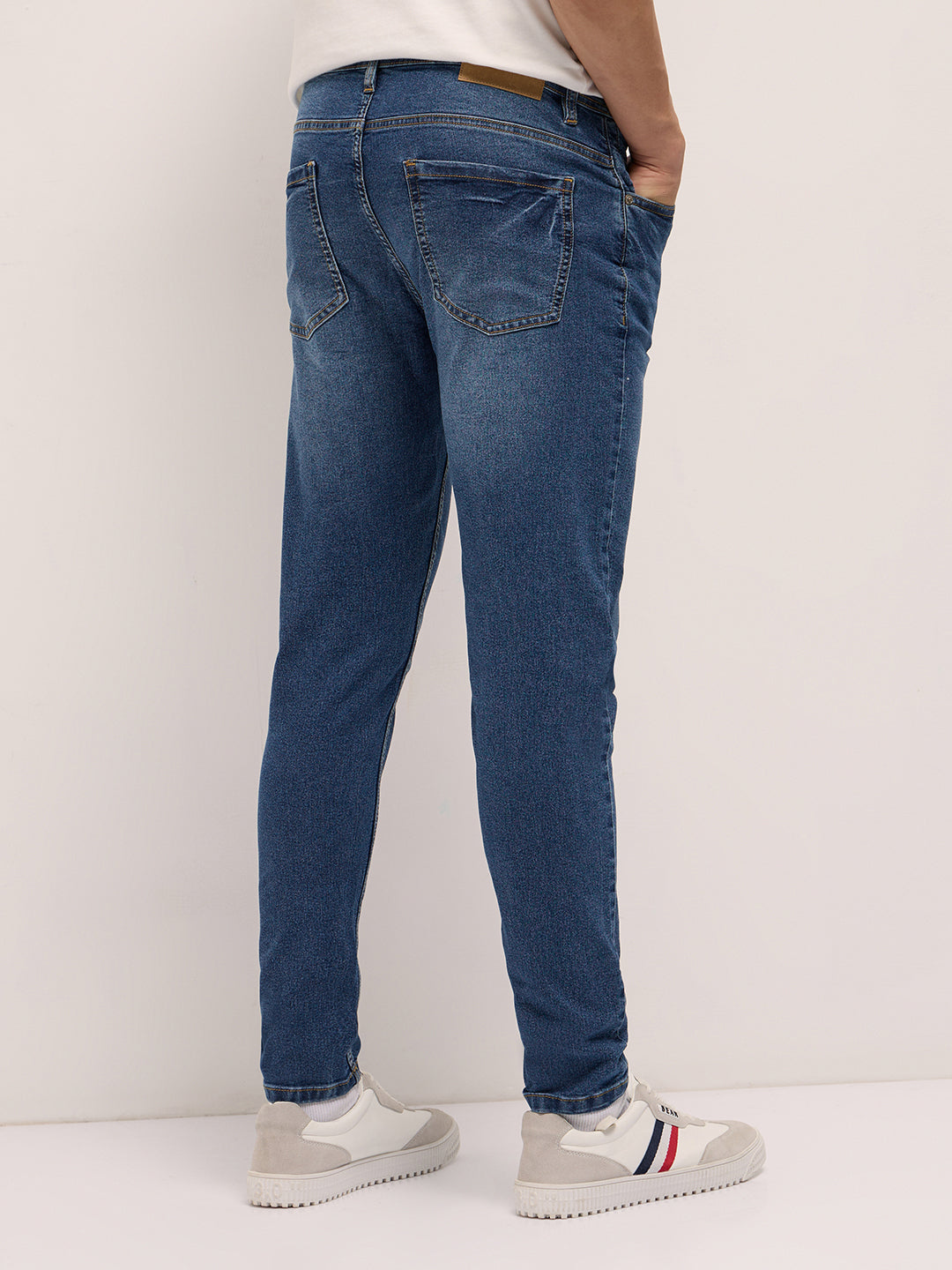 Mid Blue Mid-Rise Skinny Fit Jeans with Light Fade