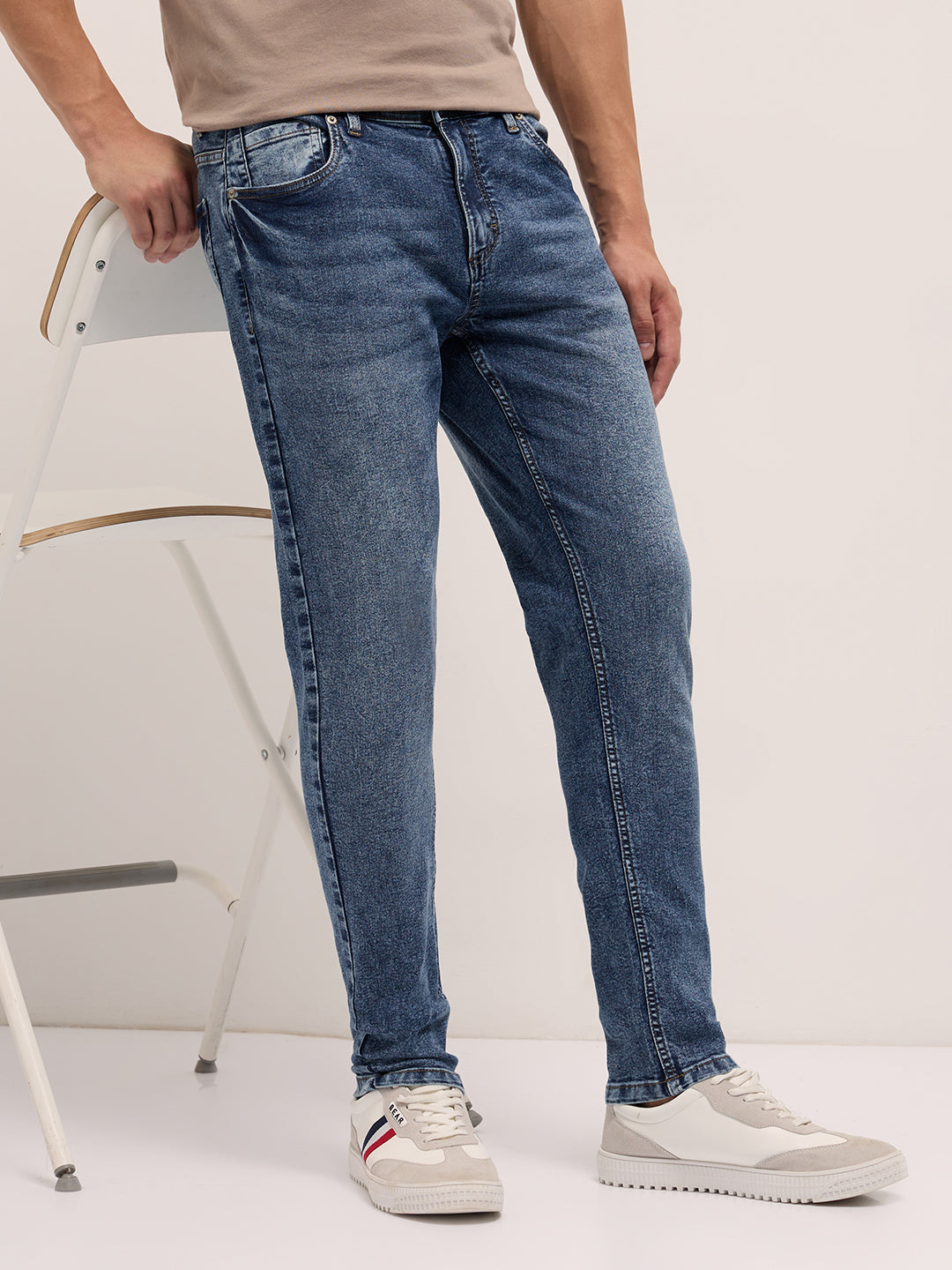 Mid Blue Mid-Rise Skinny Fit Jeans with Light Fade