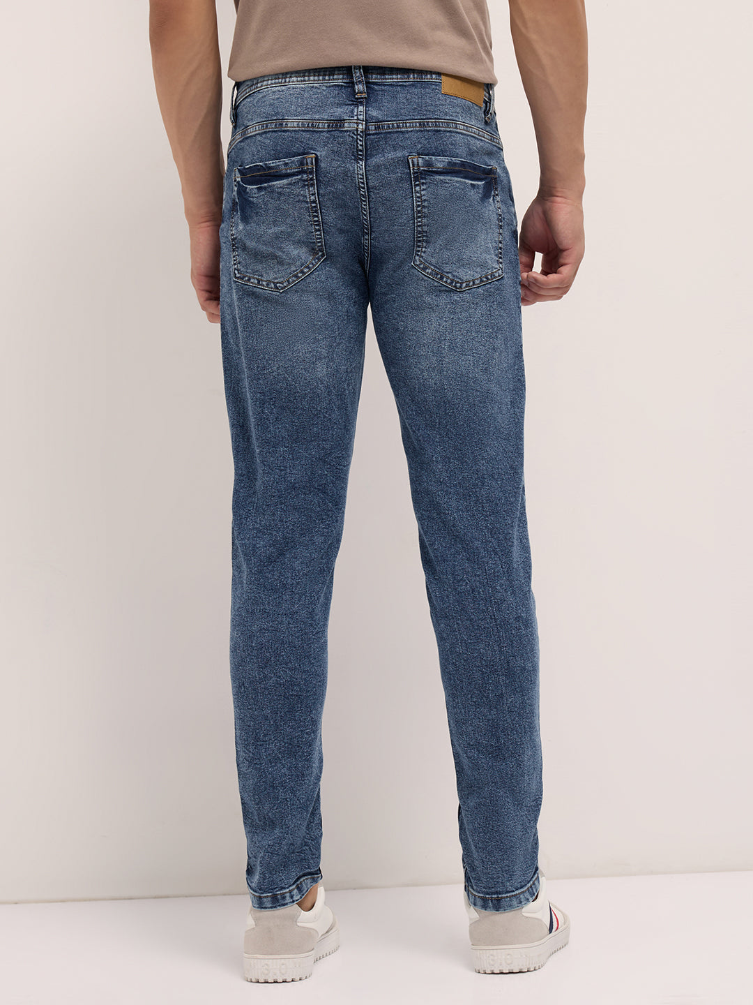 Mid Blue Mid-Rise Skinny Fit Jeans with Light Fade
