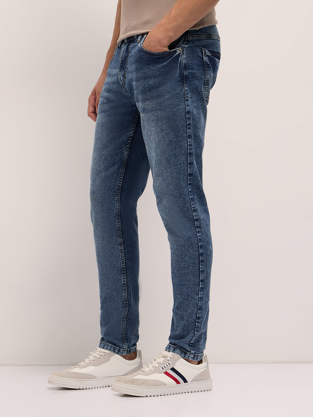 Mid Blue Mid-Rise Skinny Fit Jeans with Light Fade