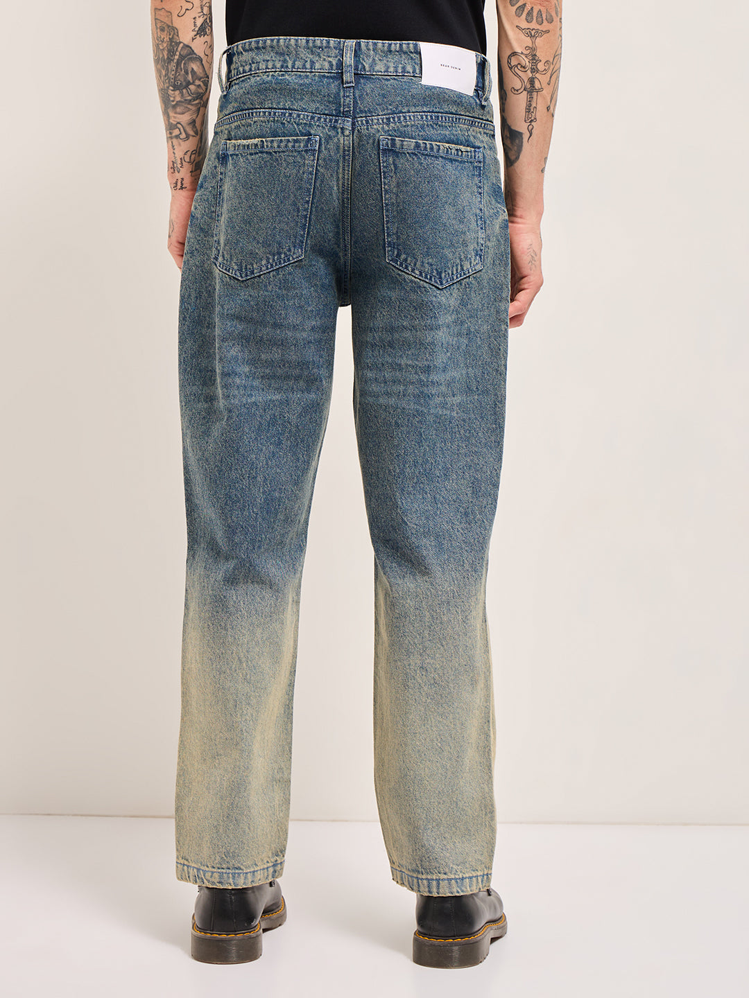 Mid Blue Mid-Rise Straight Fit Jeans with Heavy Gradient Fade