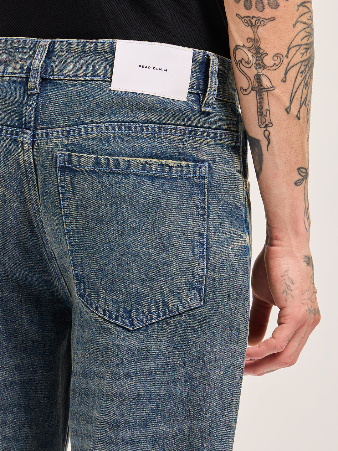Mid Blue Mid-Rise Straight Fit Jeans with Heavy Gradient Fade