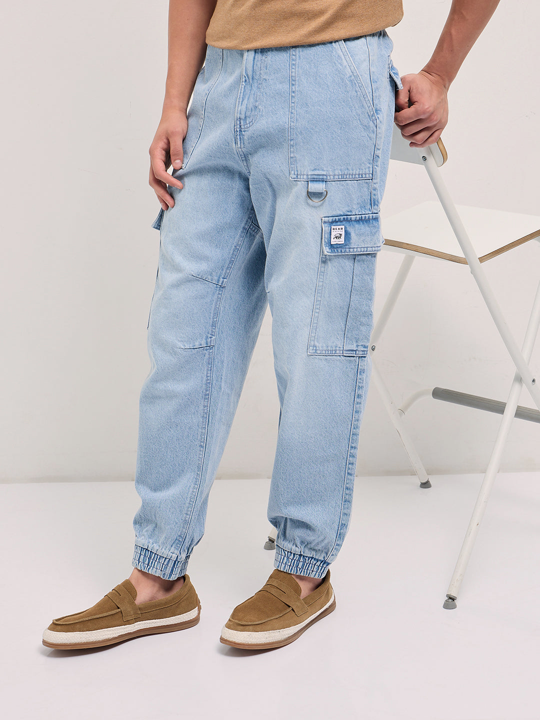 Light Blue Baggy Fit Jogger-Style jean with Cargo Pockets