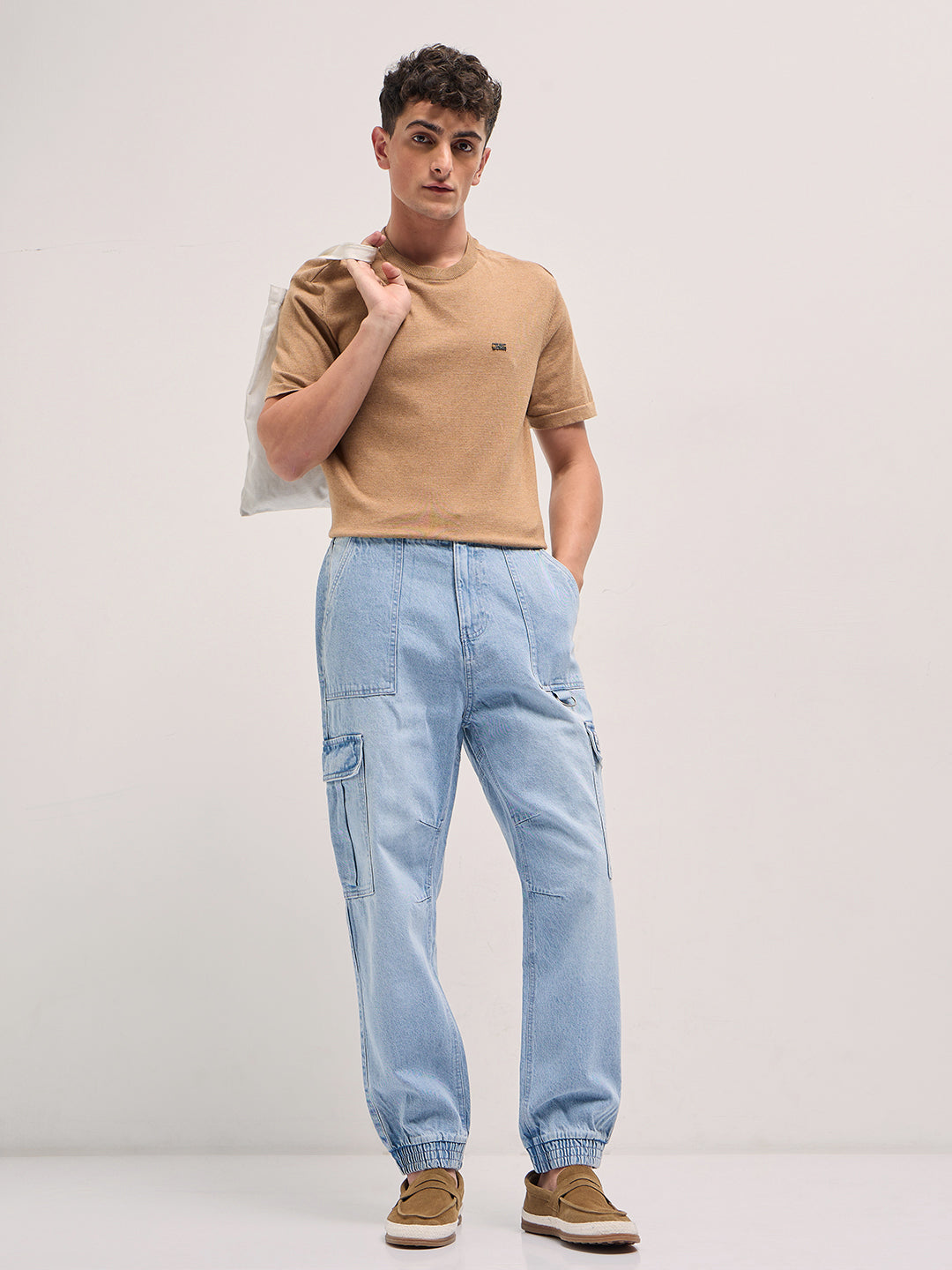 Light Blue Baggy Fit Jogger-Style jean with Cargo Pockets