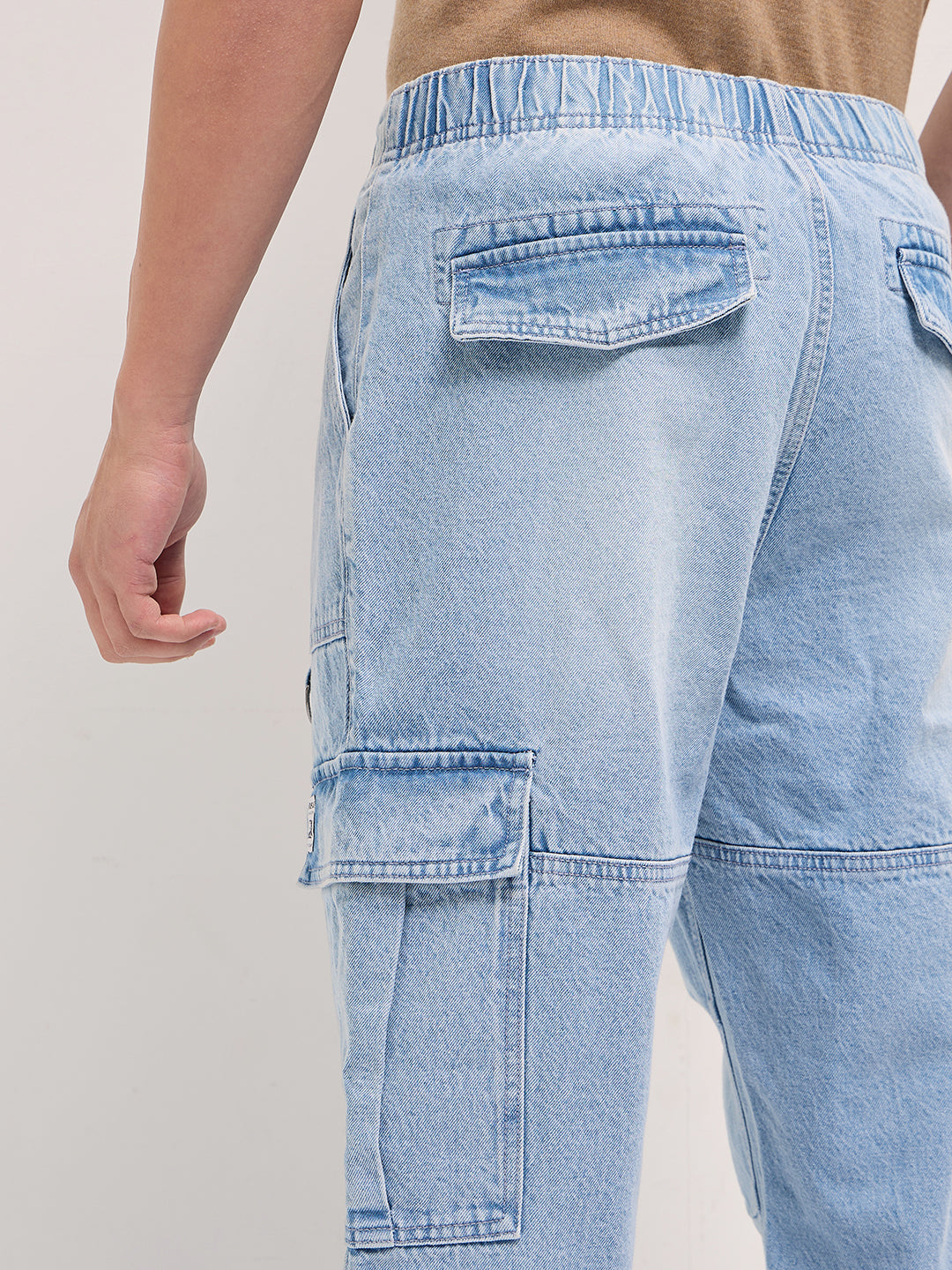 Light Blue Baggy Fit Jogger-Style jean with Cargo Pockets