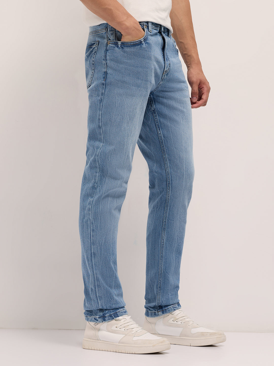 Light Blue Mid-Rise Slim Fit Jeans with Light Fade
