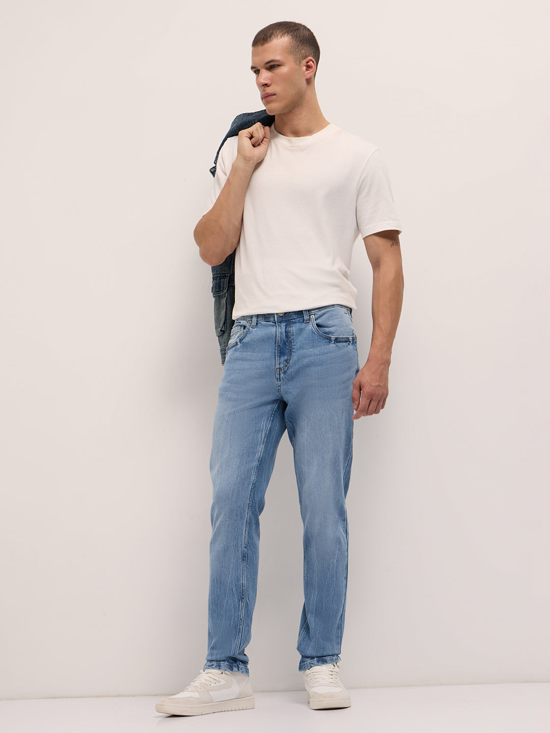 Light Blue Mid-Rise Slim Fit Jeans with Light Fade