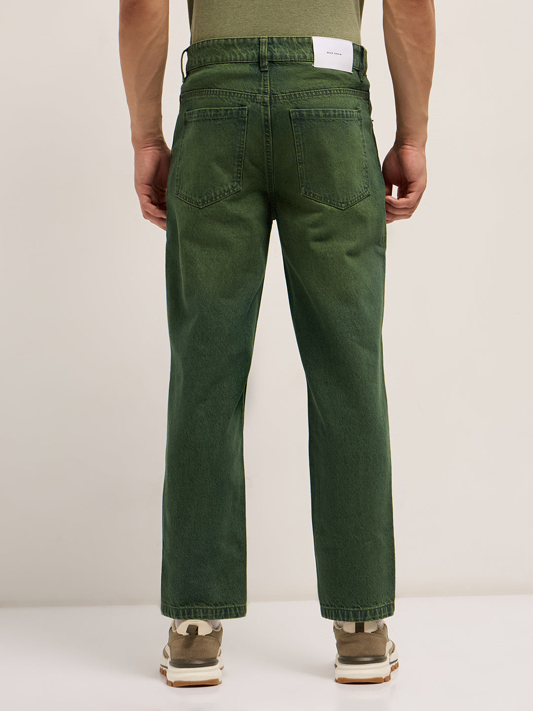 Green Mid-Rise Straight Fit Jeans with Heavy Washed Effect