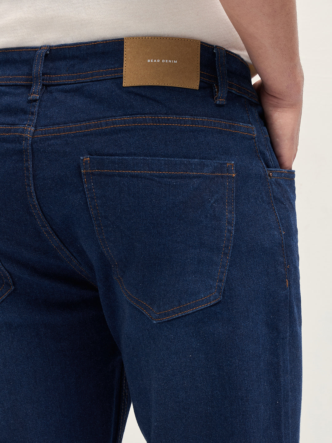 Dark Blue Mid-Rise Slim Fit Jeans with Light Fade