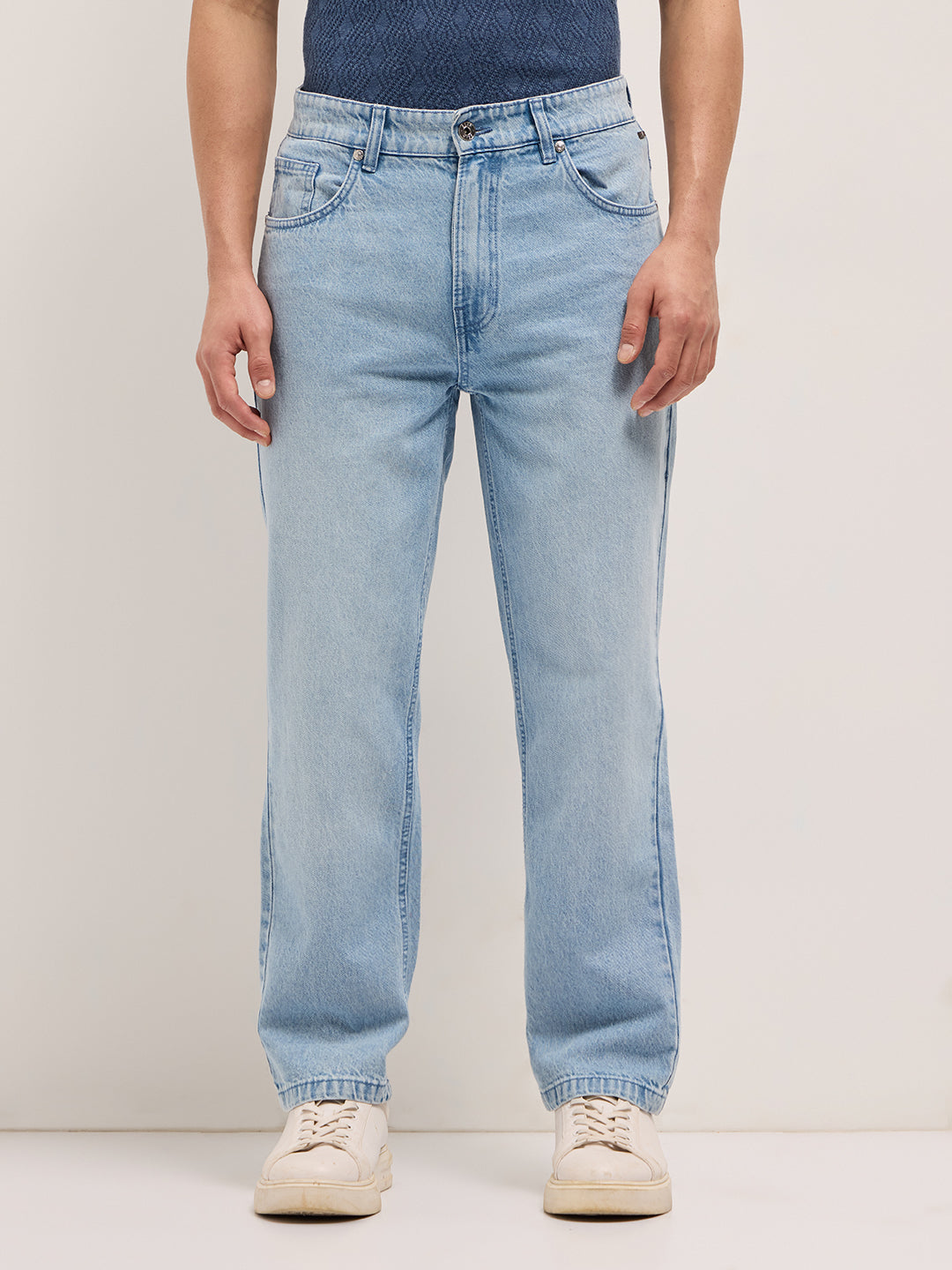 Light Blue with Light Fade Mid-Rise Straight Fit Jeans