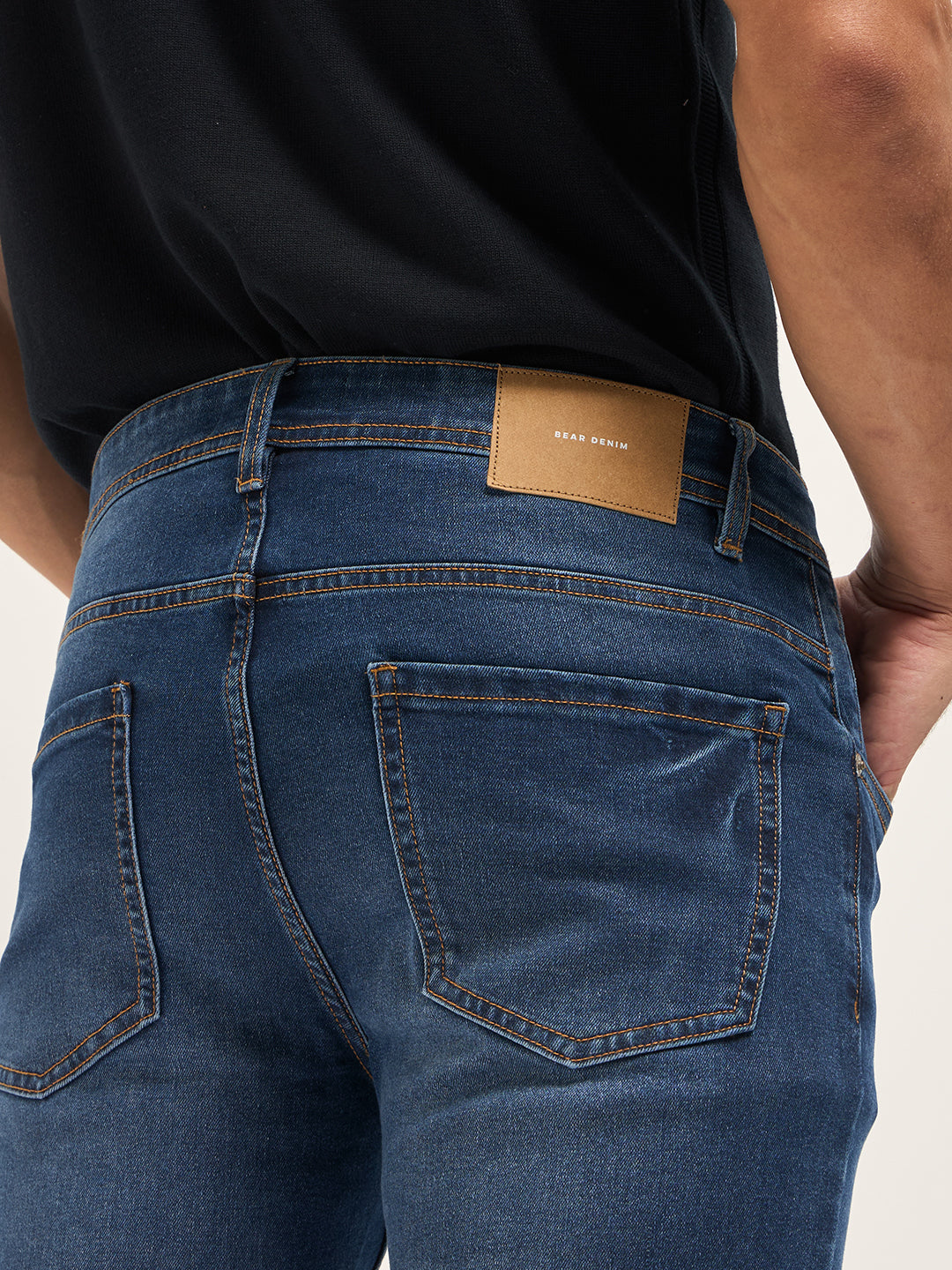 Dark Blue Mid-Rise Skinny Fit Jeans with Mid Fade