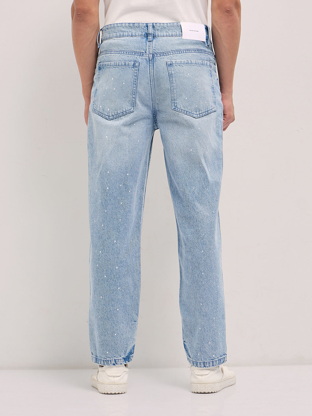 Light Blue Straight Fit Mid Rise Jean with Splatter Paint Effect