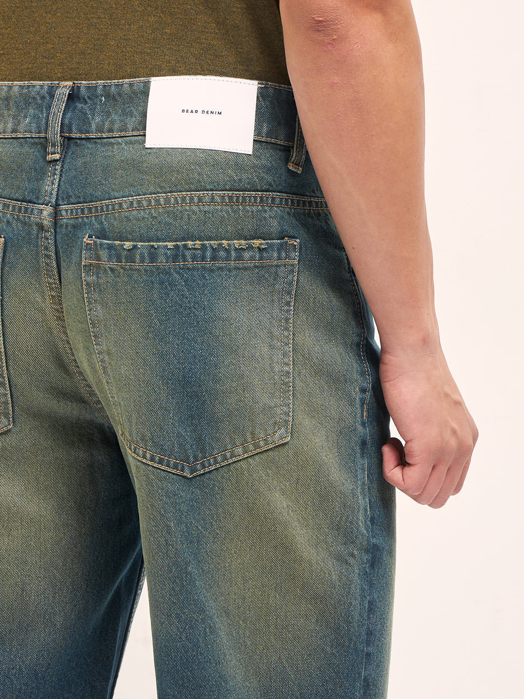 Mid Blue Mid-Rise Straight Fit Jeans with Heavy Washed Effect