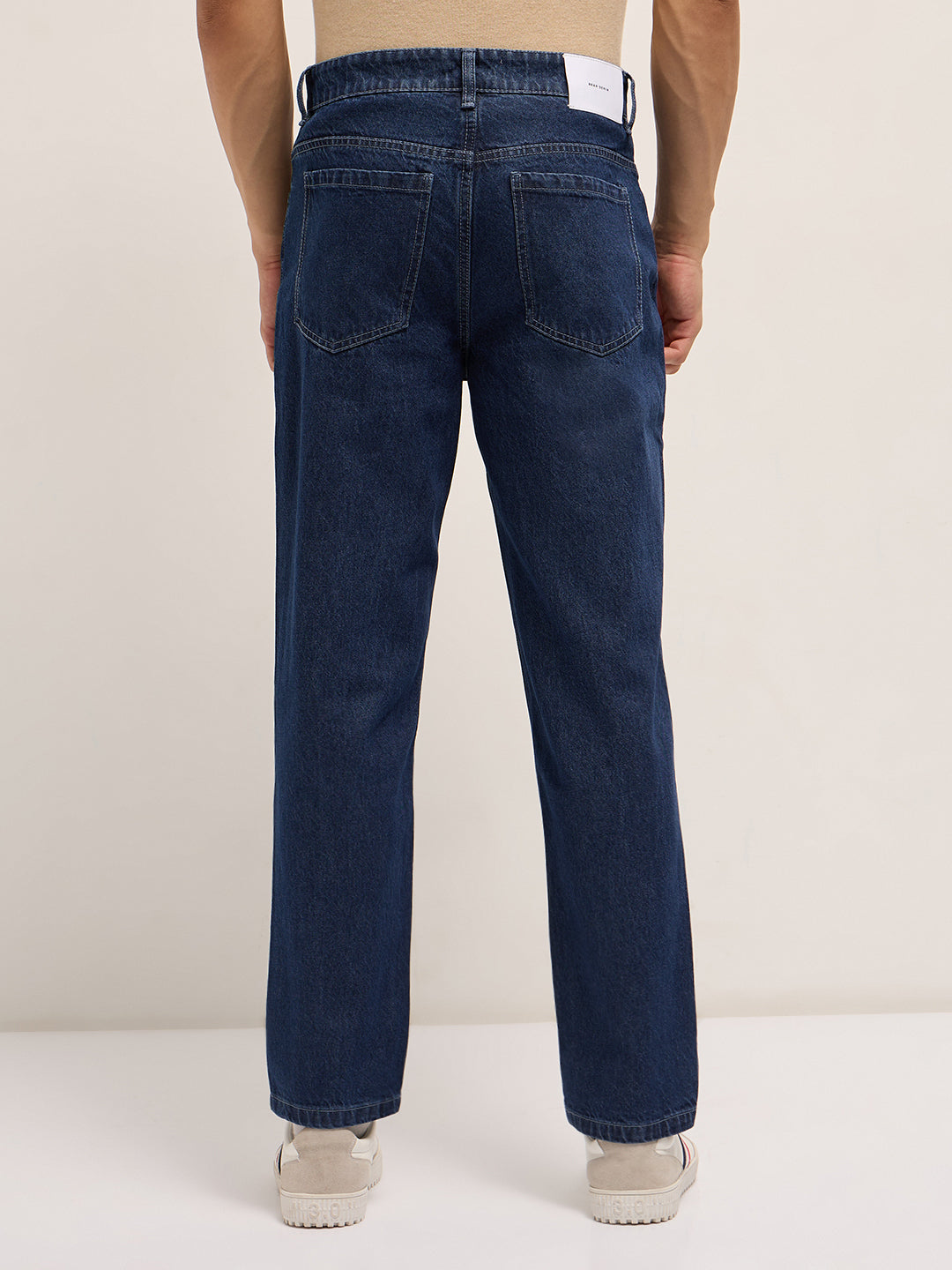 Mid Blue Solid Mid-Rise Straight Fit Jeans