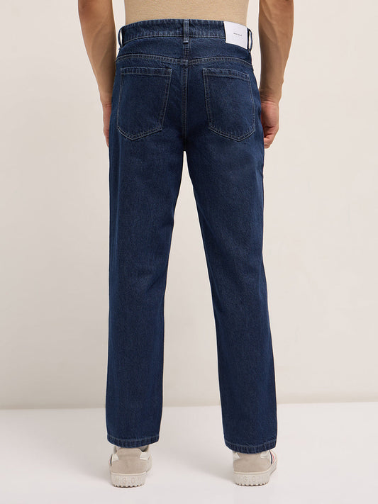 Mid Blue Solid Mid-Rise Straight Fit Jeans