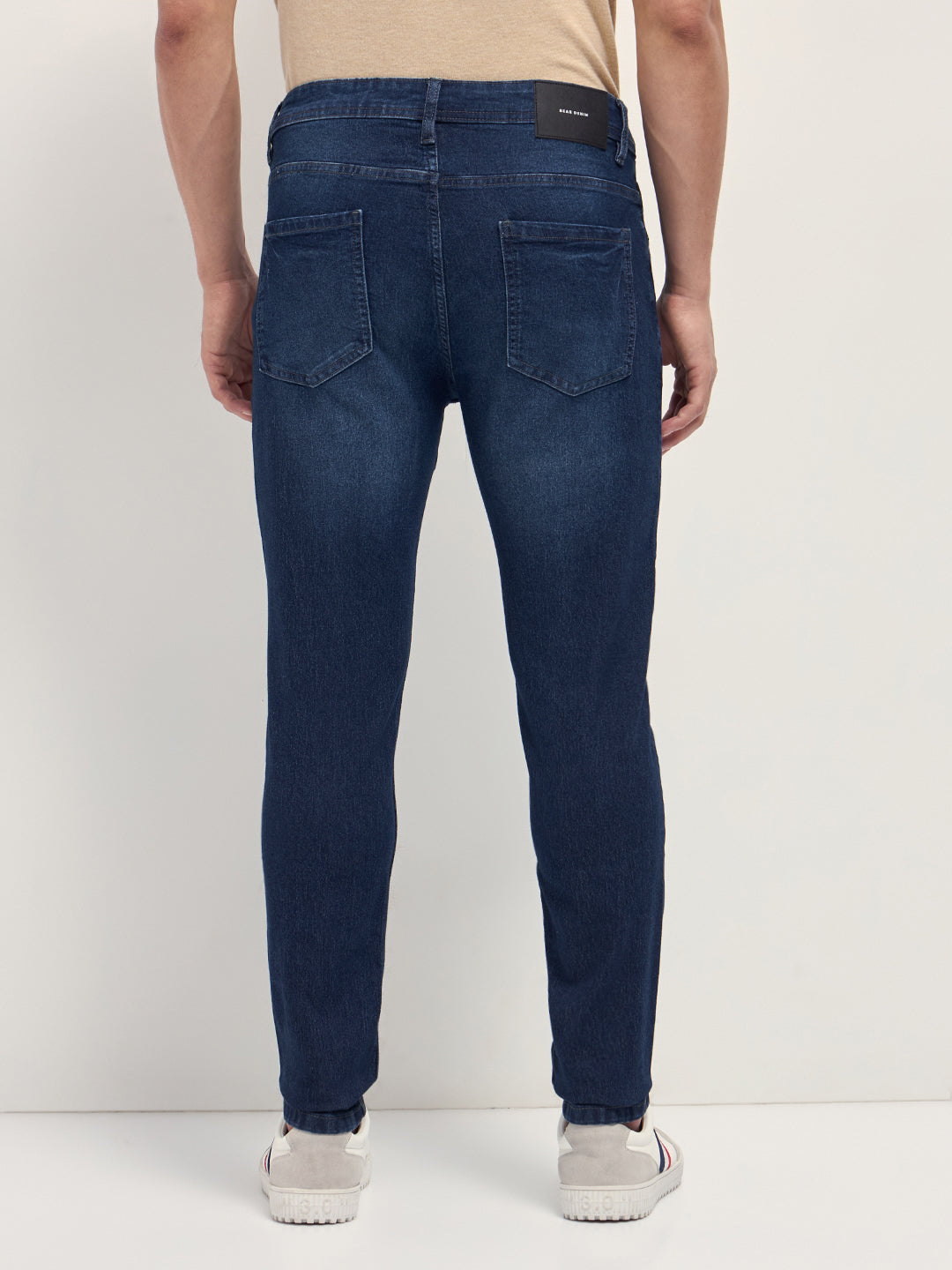 Dark Blue Mid-Rise Slim Fit Jeans with Light Fade