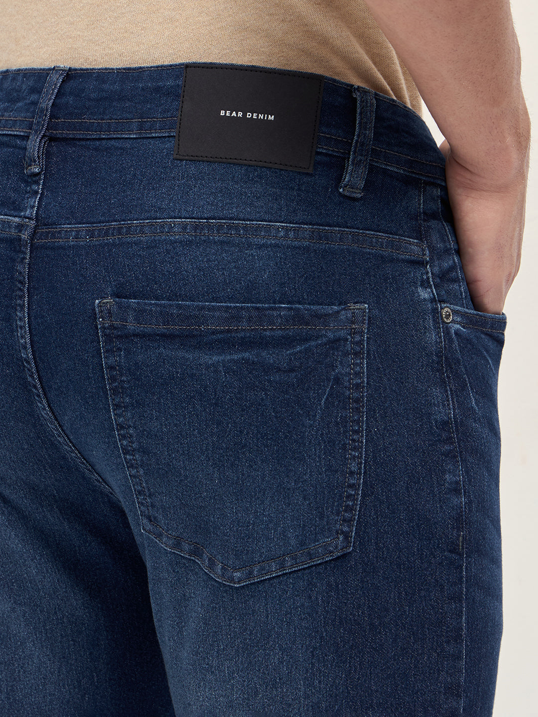 Dark Blue Mid-Rise Slim Fit Jeans with Light Fade