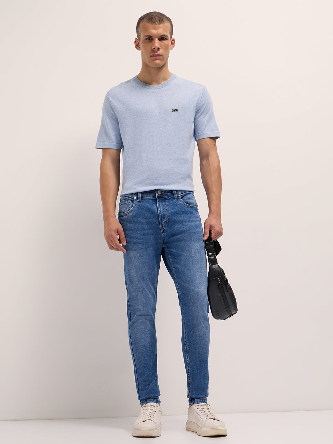 Mid Blue Mid-Rise Skinny Fit Jeans with Light Fade