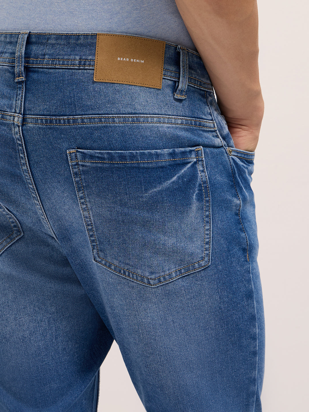 Mid Blue Mid-Rise Skinny Fit Jeans with Light Fade