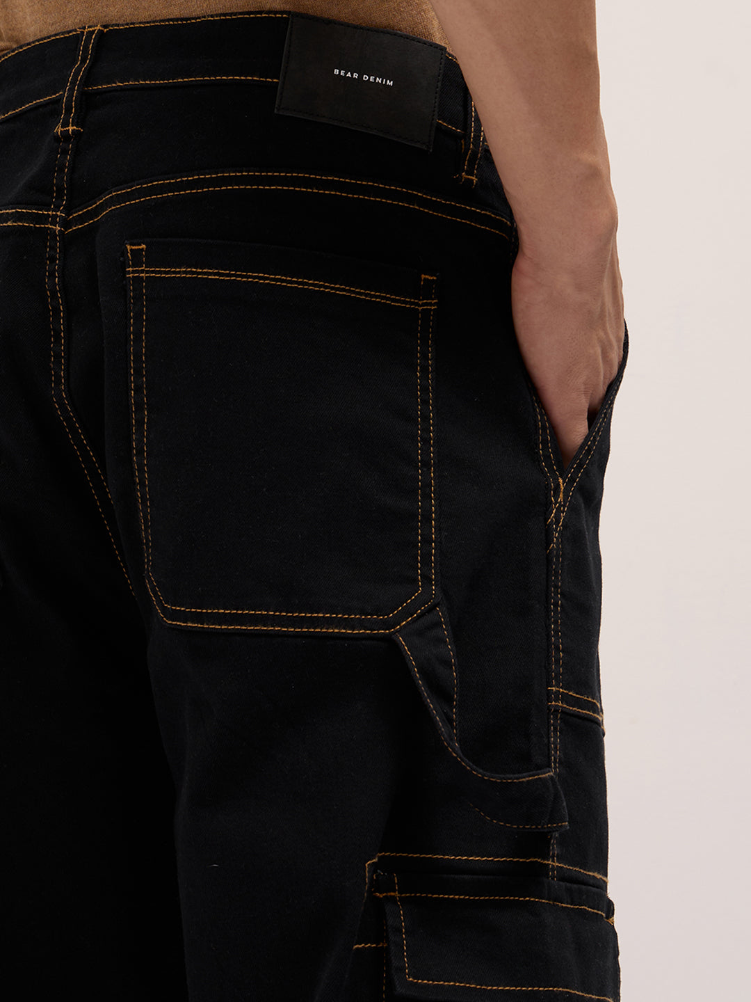 Black Mid-Rise Baggy Fit Cargo Jeans