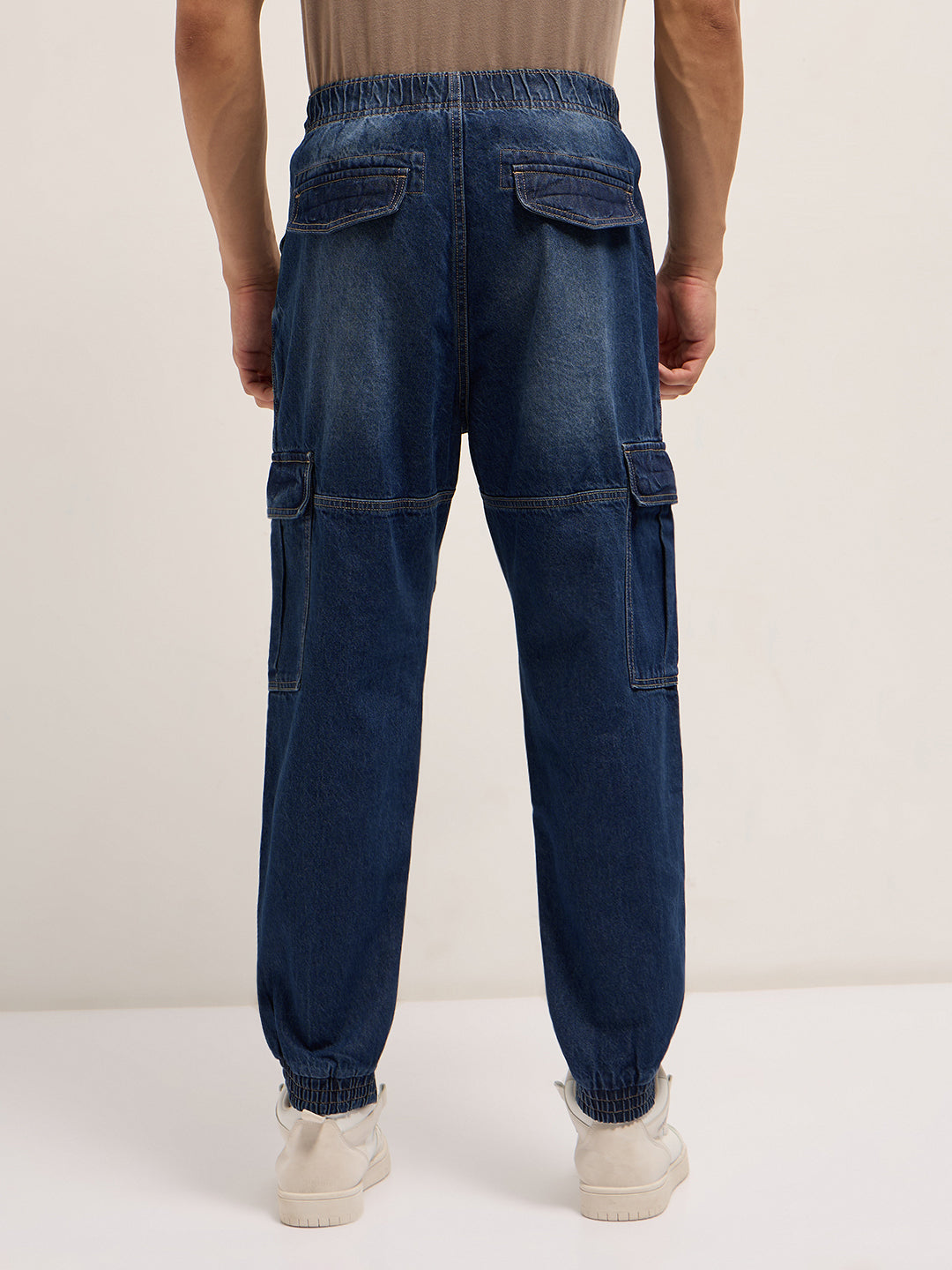 Dark Blue Baggy Fit Jogger-Style jean with Cargo Pockets