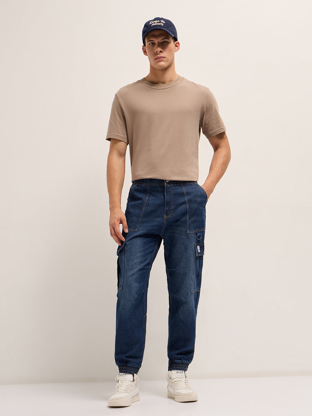 Dark Blue Baggy Fit Jogger-Style jean with Cargo Pockets