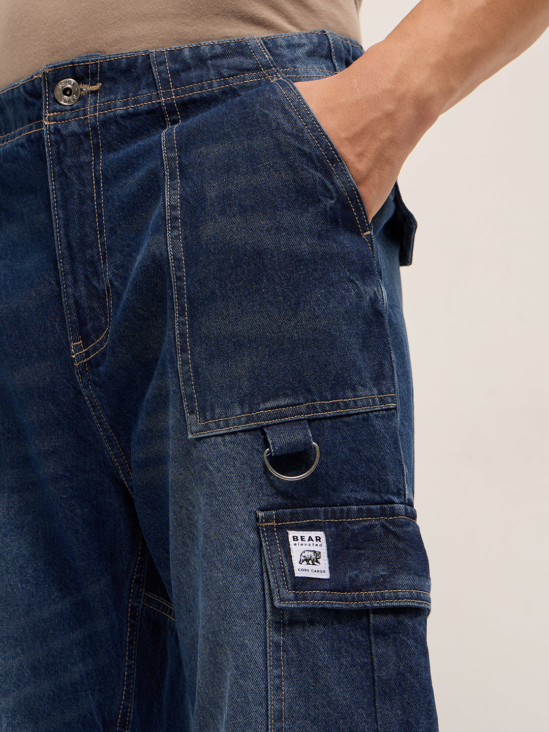 Dark Blue Baggy Fit Jogger-Style jean with Cargo Pockets