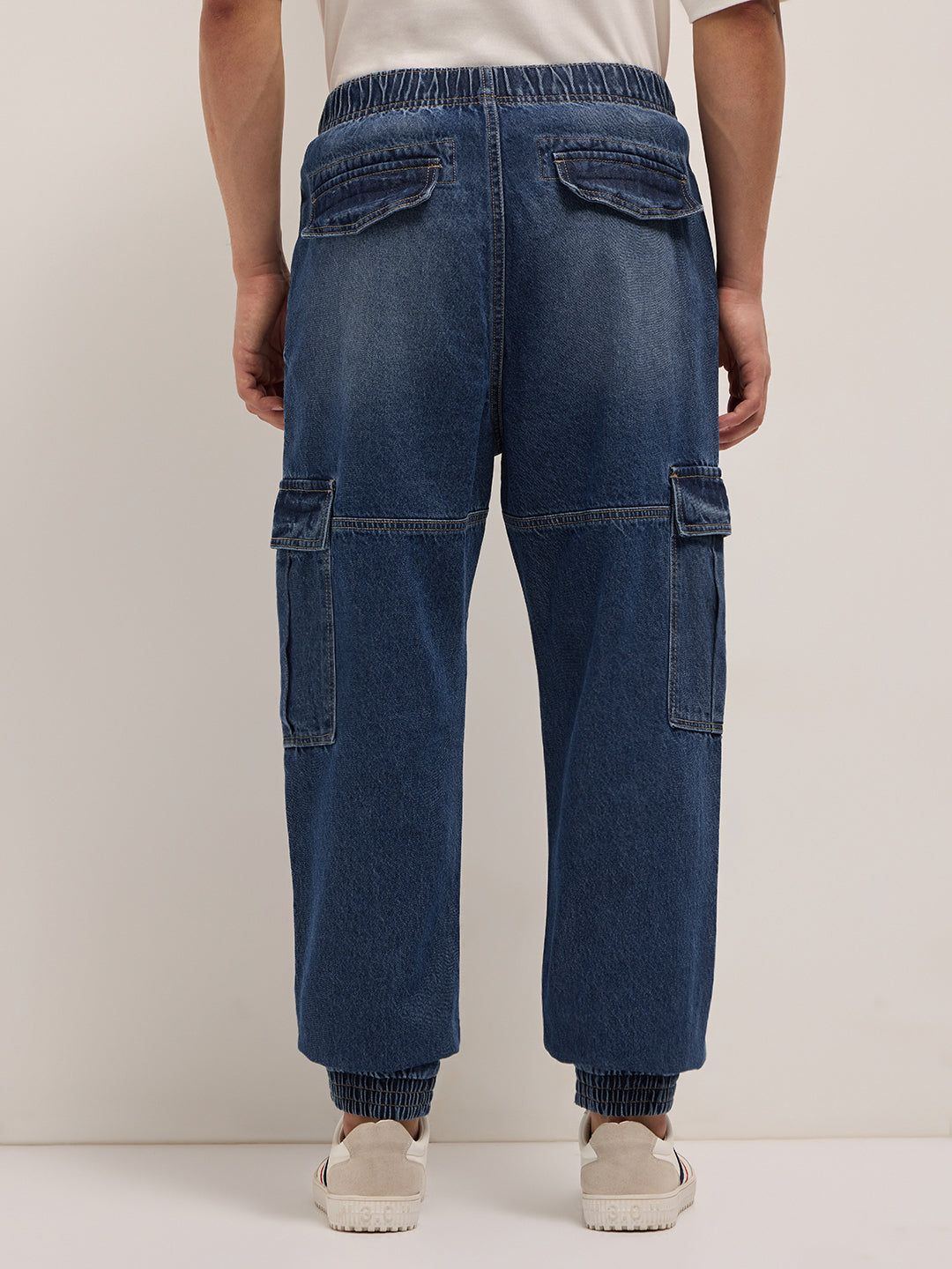 Mid Blue Baggy Fit Jogger-Style jean with Cargo Pockets