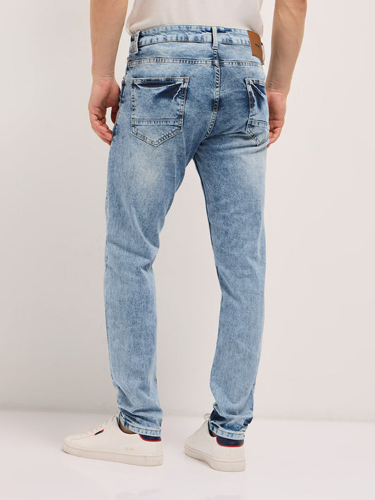 Blue Acid Wash Mid-Rise Skinny Fit Jean