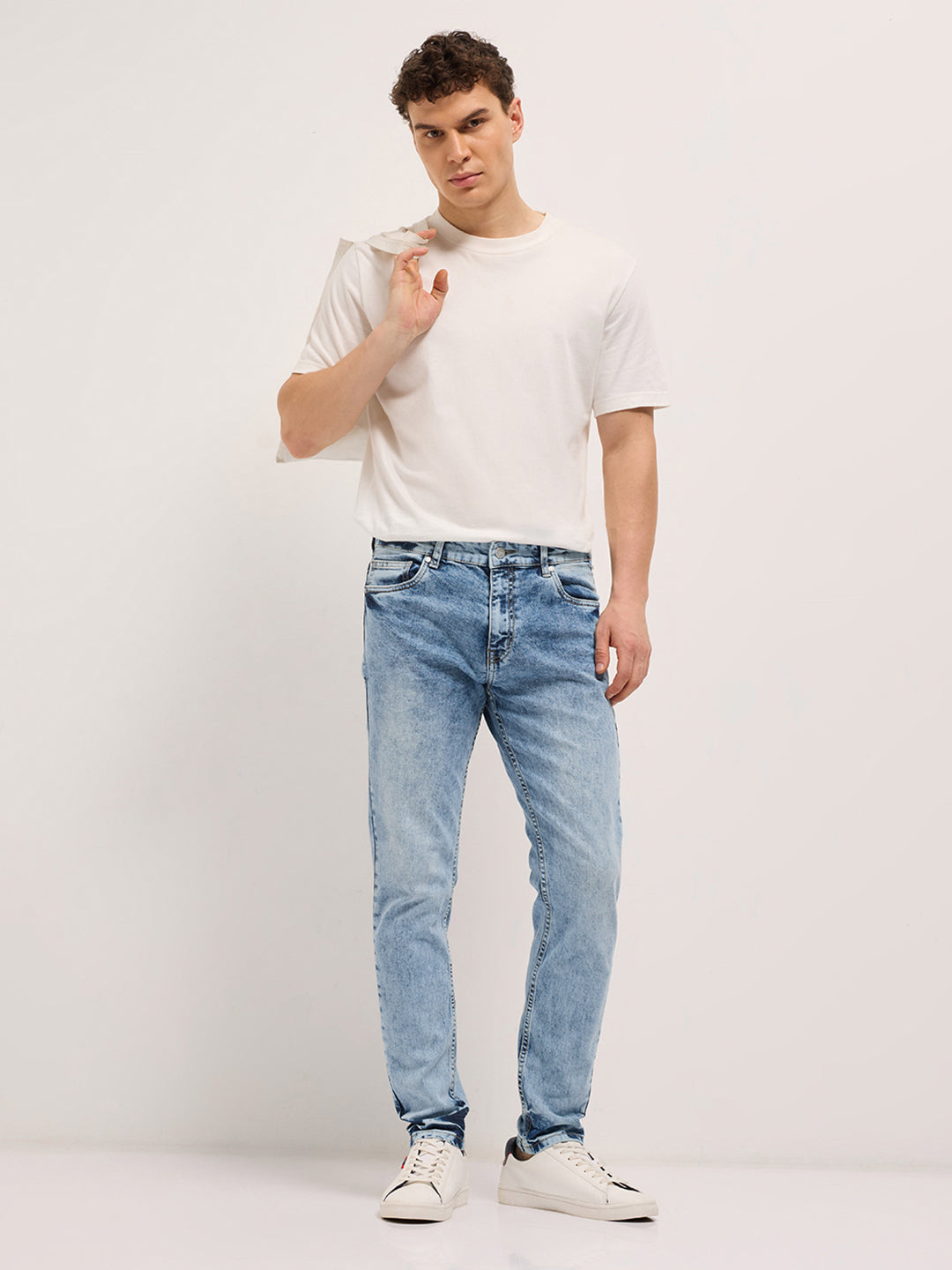 Blue Acid Wash Mid-Rise Skinny Fit Jean