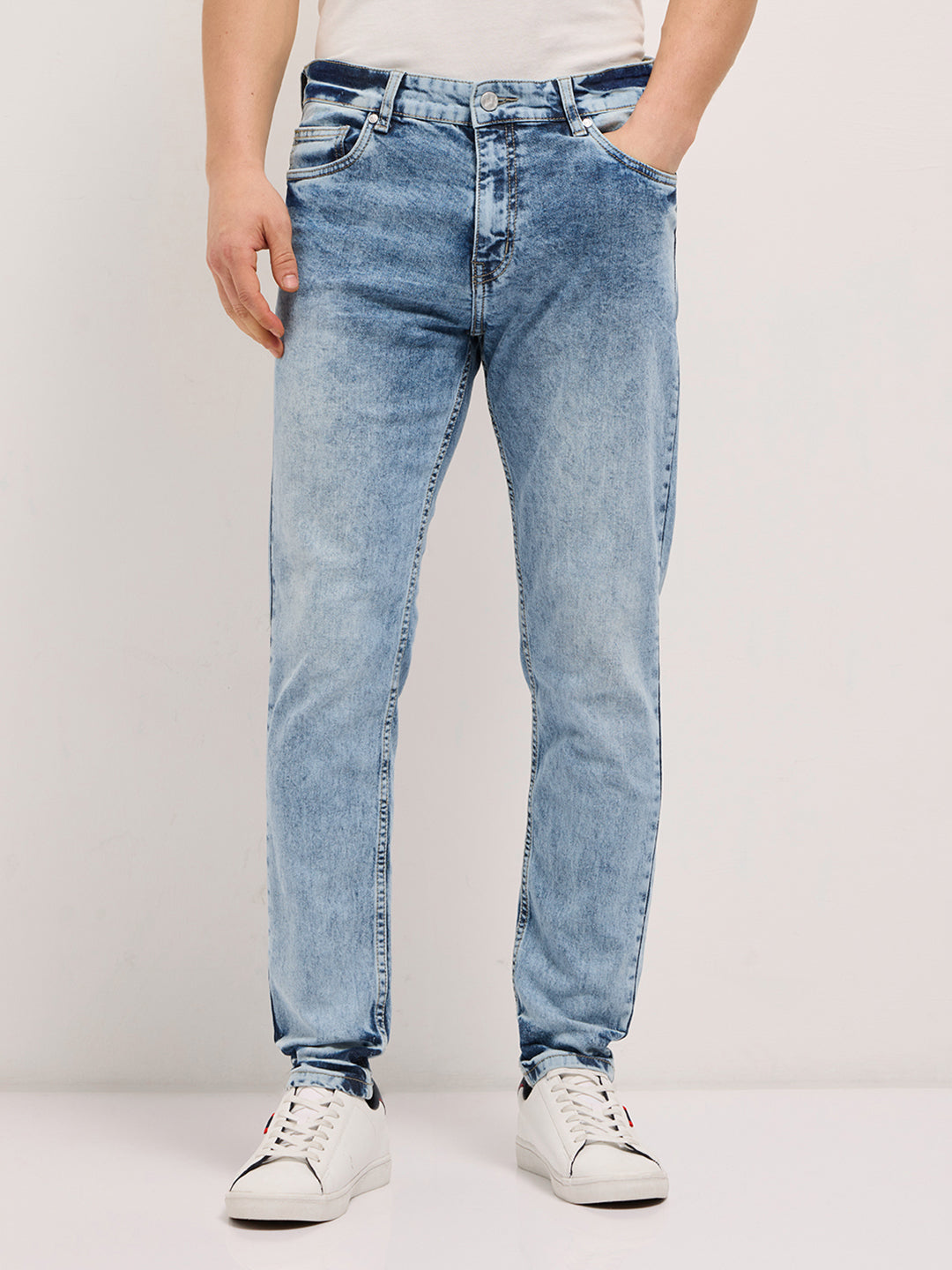 Blue Acid Wash Mid-Rise Skinny Fit Jean